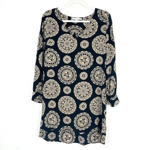 Amanda Uprichard Womens Size M Shift Dress 100% Silk Geometric Artsy Long Sleeve